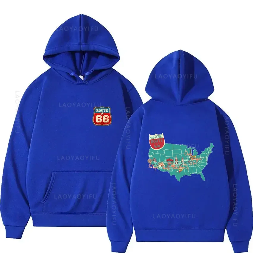 Vintage Men's USA 66 Route Letter Graphic Sweatshirts New Hoodies Hoodie Clothing Y2k Essentials Pullovers & Hooded Shirt Hoody