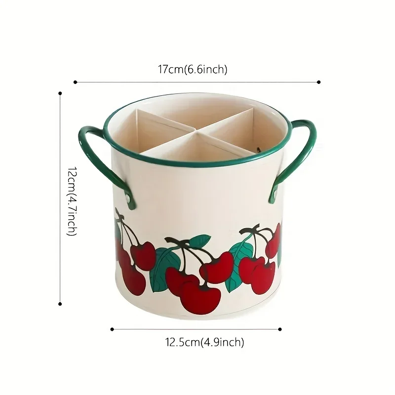 Vintage Cherry Tableware Bucket  Household Kitchen Chopsticks Cage Knife And Fork Storage Bucket Creative