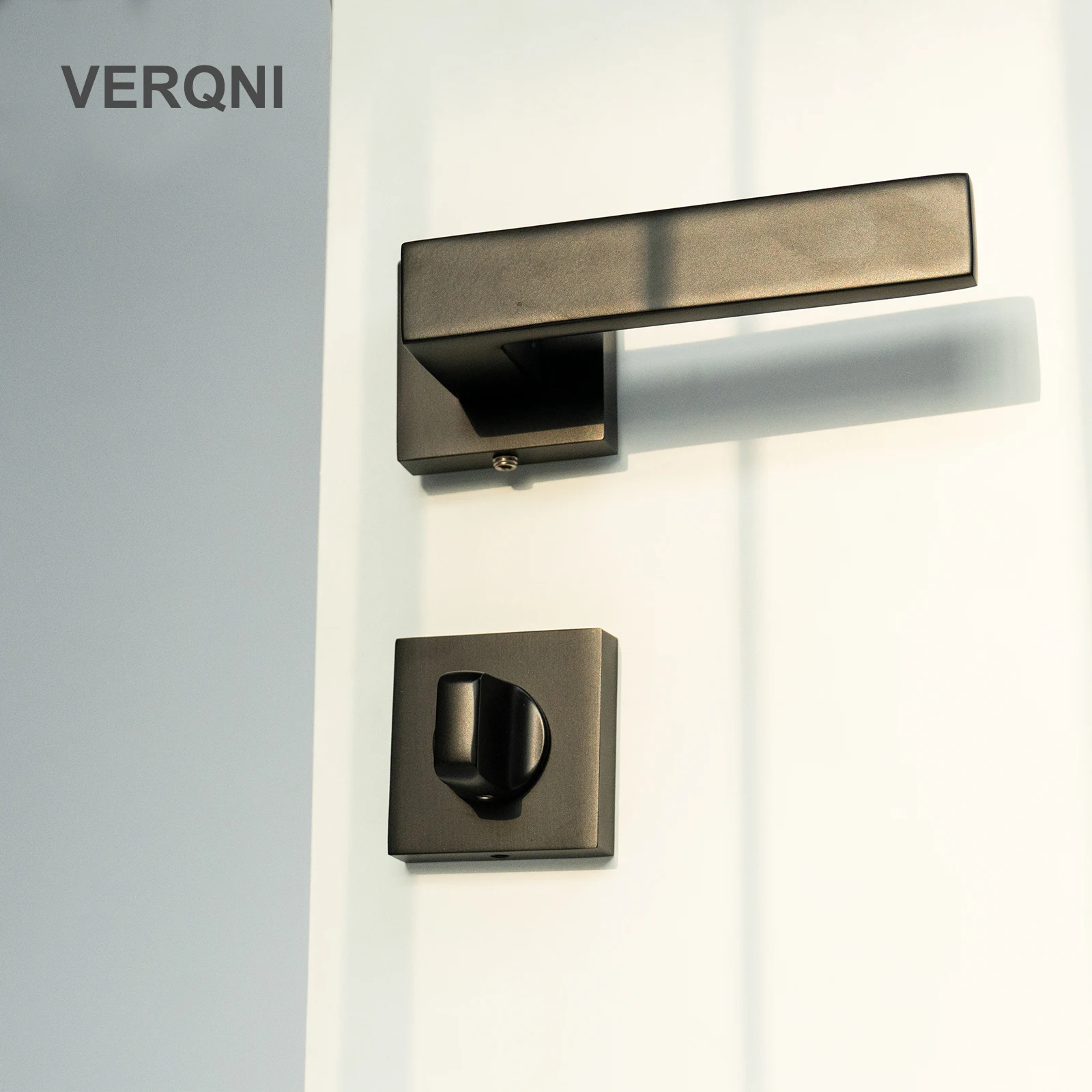 

VERQNI MANIGLIE & ACCESSORI NPF450 minimalism zinc alloy Door Mute Handle Lock Set Matte Black Interior Bathroom Door Handle