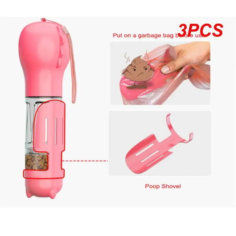 

3PCS Portable Cat Dog Water Bottle Food Feeder Drinker Poop Dispenser 3 In 1 Leak-proof Multifunctional Dog Waterer Bottle