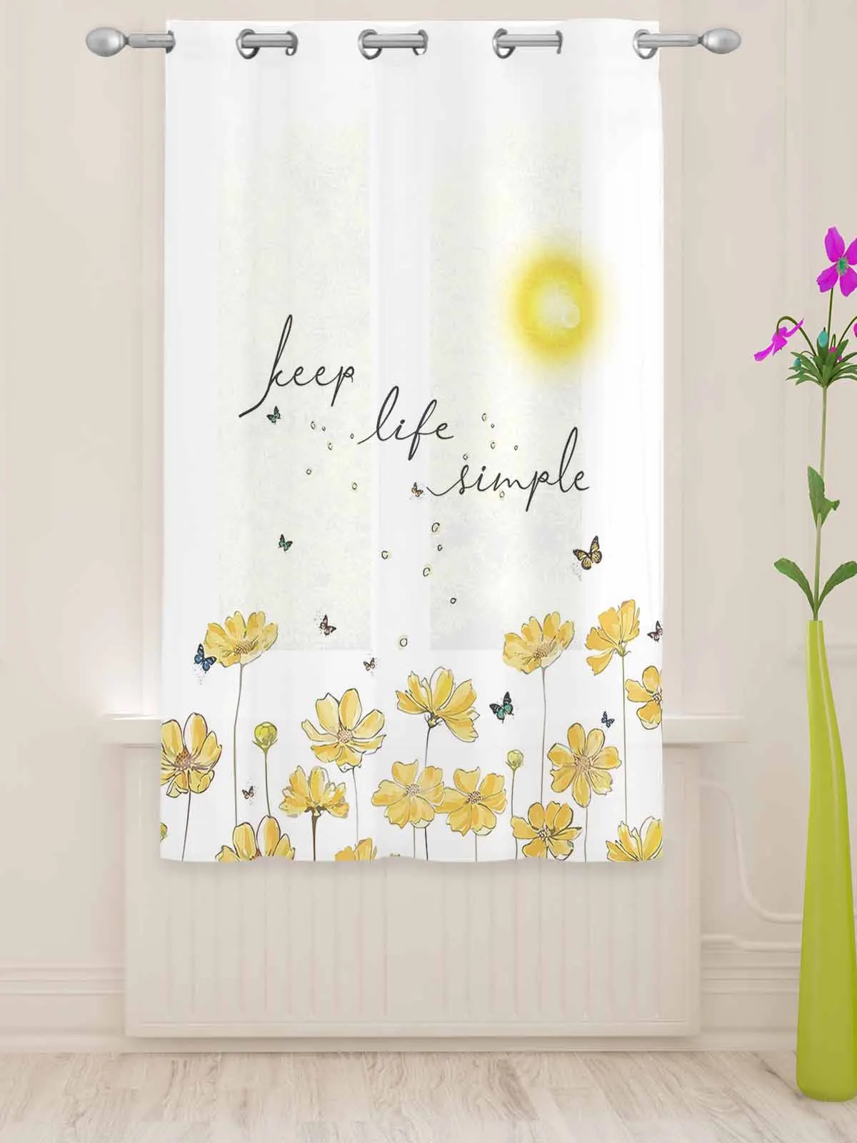 Sun Butterfly Flower Sheer Curtains For Living Room Window Screening Transparent Voile Tulle Curtain Cortinas Drapes Home Decor