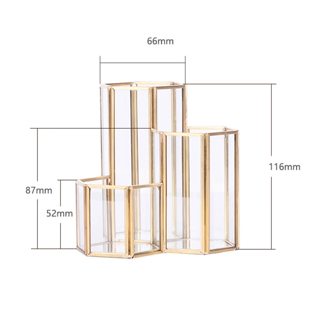 Glass Pen Container Hexagonal Nordic Gold Desktop Pencil Holder Pen Organizer Portable Pencil Container