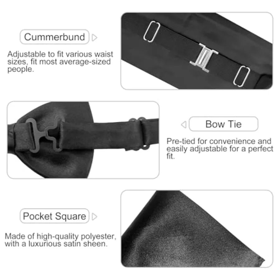 Black Men's Adjustable Cummerb - Bow Tie Pre Tied avis et prix