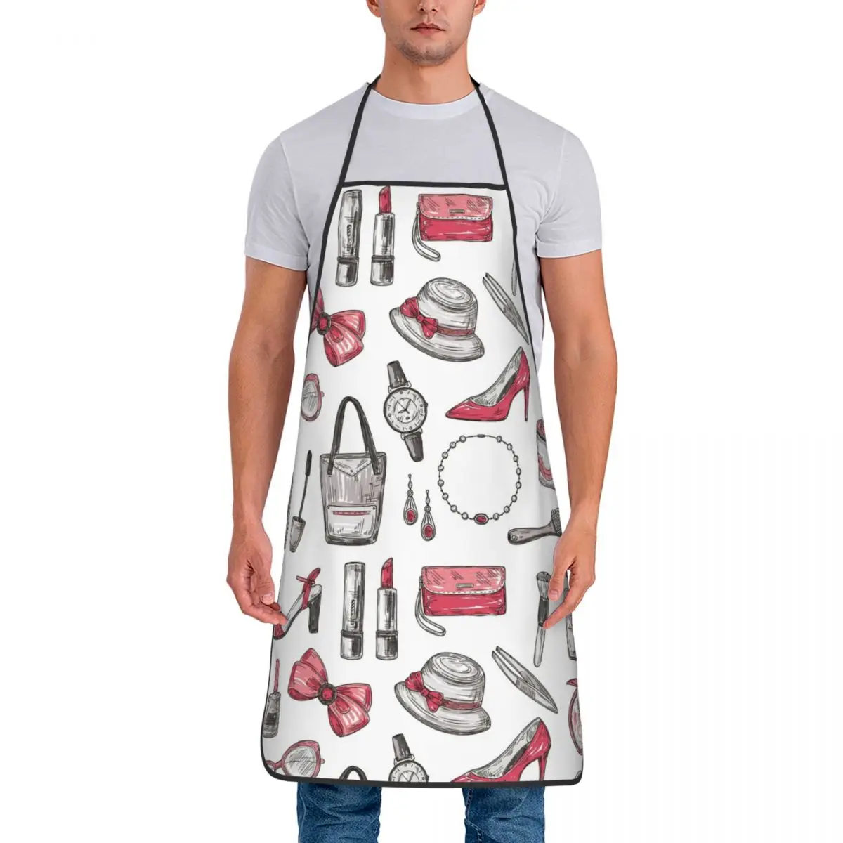 Unisex Fashion Sketch Womens Apron Adult Tablier Cuisine for Cooking Kitchen Nail Polish Kitchen Baking