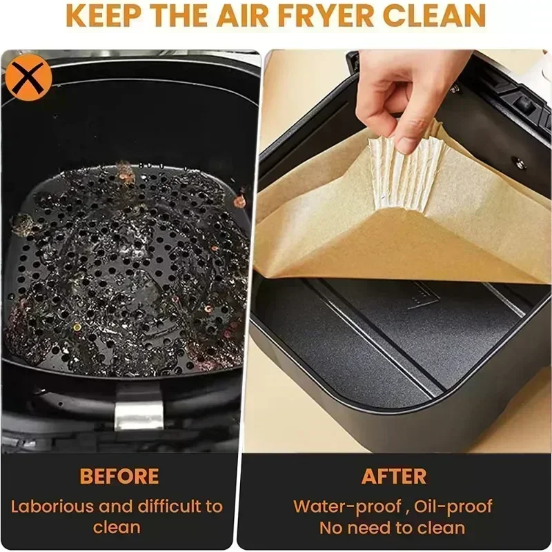 50/30 Stück Küchenzubehör Luftfritteuse Papier Küchenutensilien Einweg quadratisch rund Gebäckformen BBQ Platte Antihaft-Pad – Detail 4
