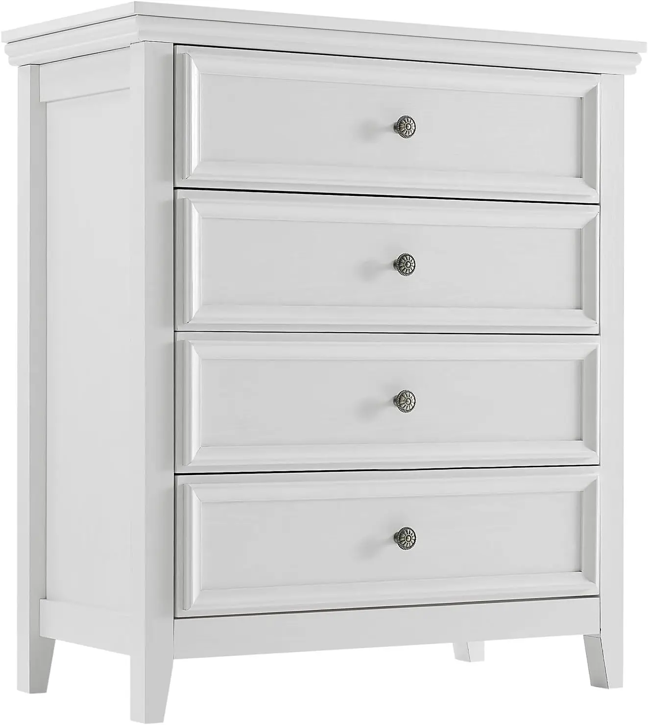 White Dresser for Bedroom, 4 Chest of Drawers, Wooden Dressers Tall Nightstand with Drawer, Farmhouse Cabinet for Bedroom,