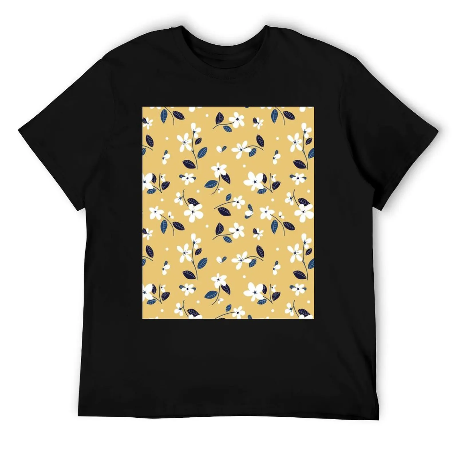 

Little white flowers with a mustard background T-Shirt men t shirt cotton 100% man graphic t shirt T-Shirt