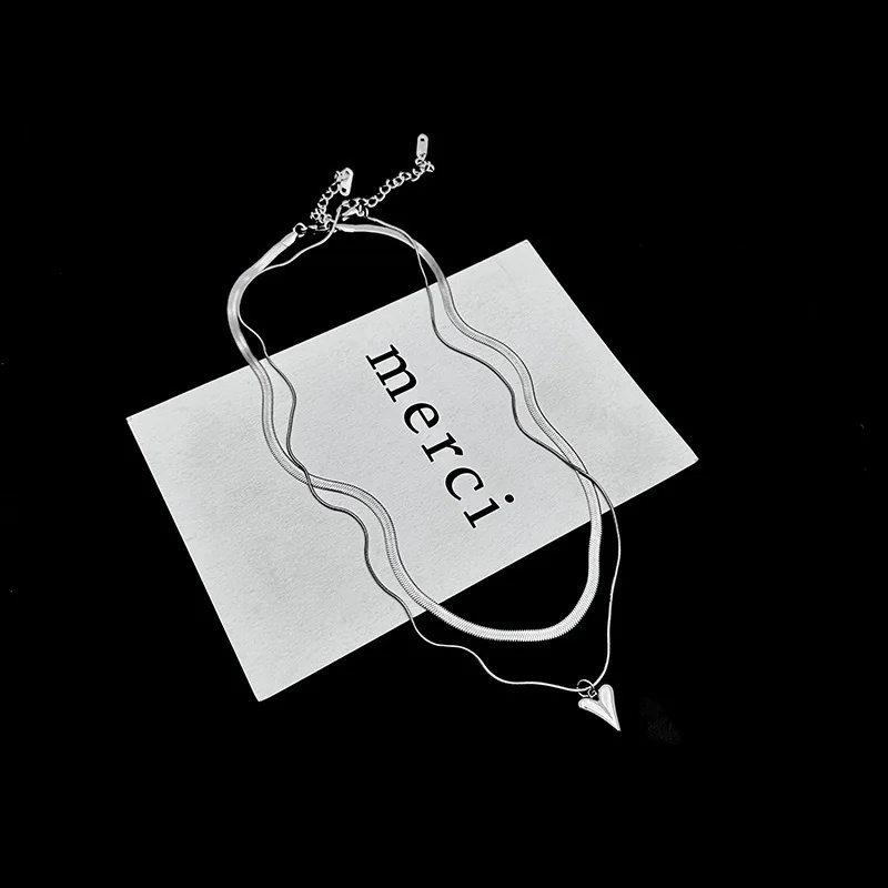 Double Layered Love Heart Pendant Necklace for Women Simple Neck Chain Jewelry image 5
