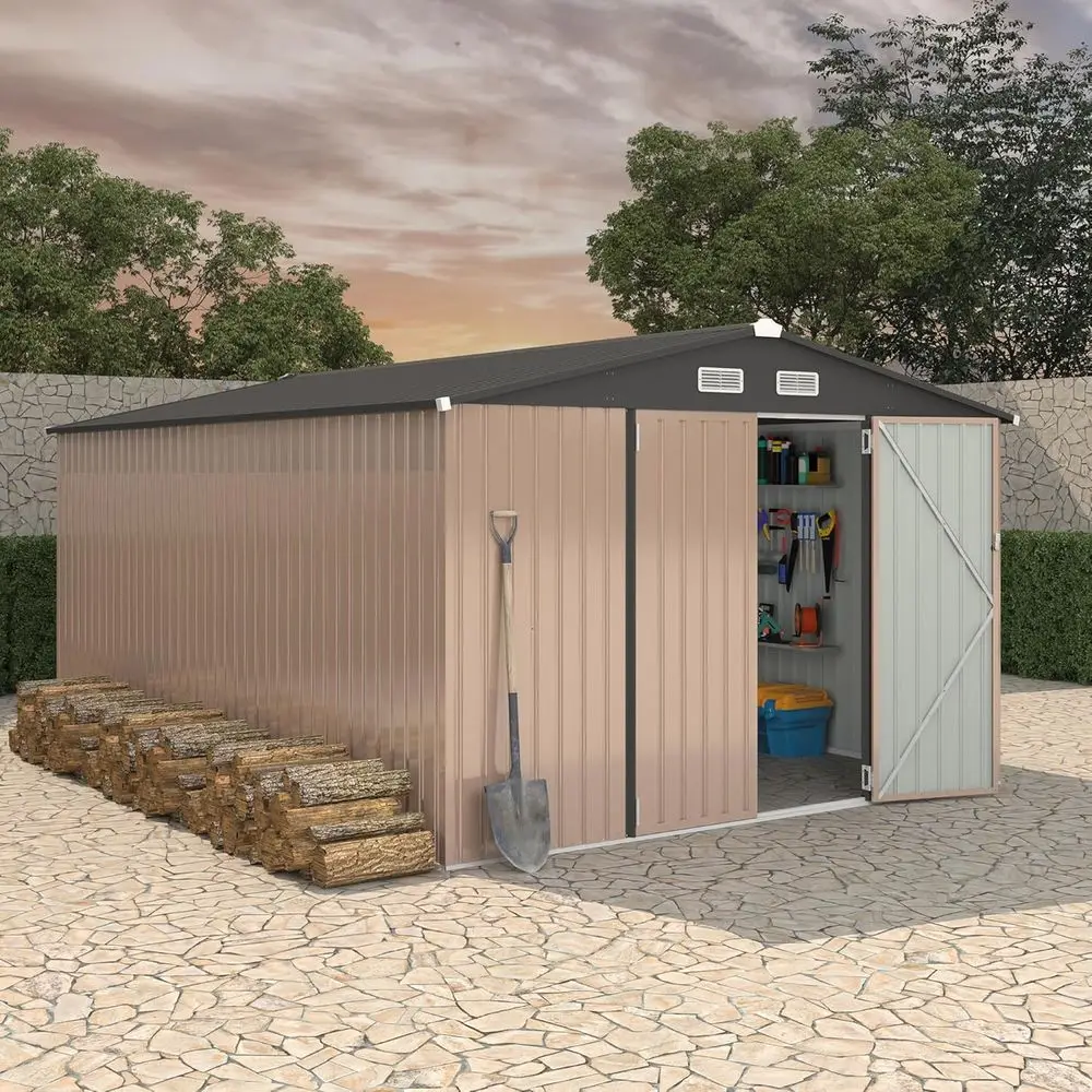 

10x14 Outdoor Metal Storage Shed - Lockable Door, Air Vent, Garden & Patio Utility Building