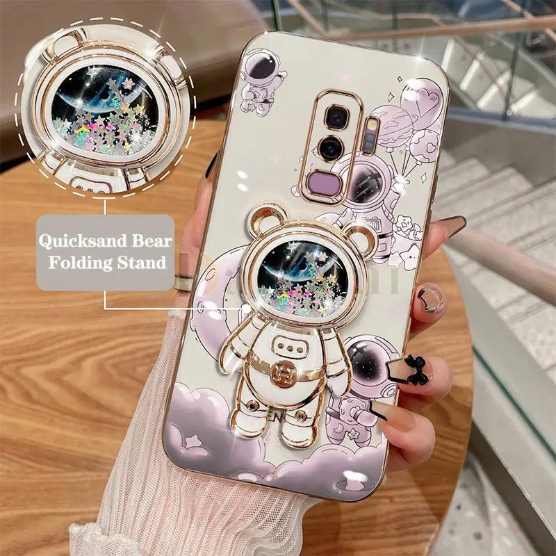 Quicksand Bear Astronaut Phone Holder Case For Samsung Galaxy S9 Plus Thin Shatterproof Protection Galaxy S9Plus Soft Back Cover