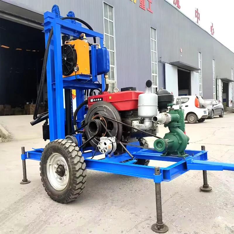 Rugged 22-35HP Portable Hydraulic Diesel Drilling Rig with Gearbox and Pump-200m Max Depth Water Well Drilling System