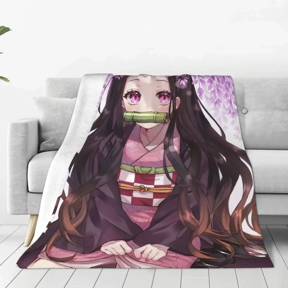 Demon Slayer Anime Kimetsu No Yaiba Knitted Blankets Kamado Nezuko Devil's Blade Flannel Throw Blanket Home Couch Decor Bedsprea