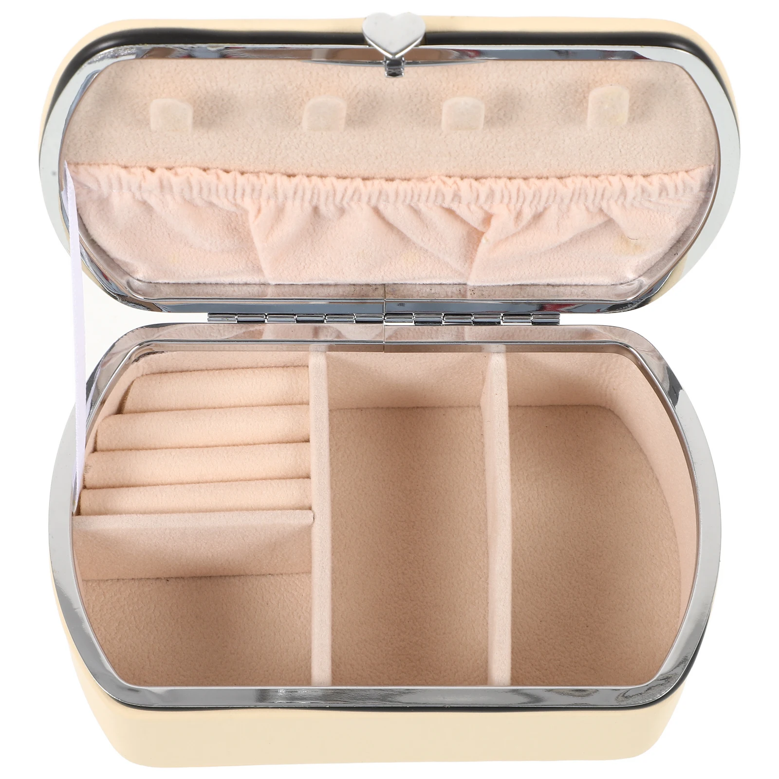 

Portable Jewelry Box Organizer for Earrings Rings Necklace Storage Beige Small Travel Lightweight Cosmetics Accessories
