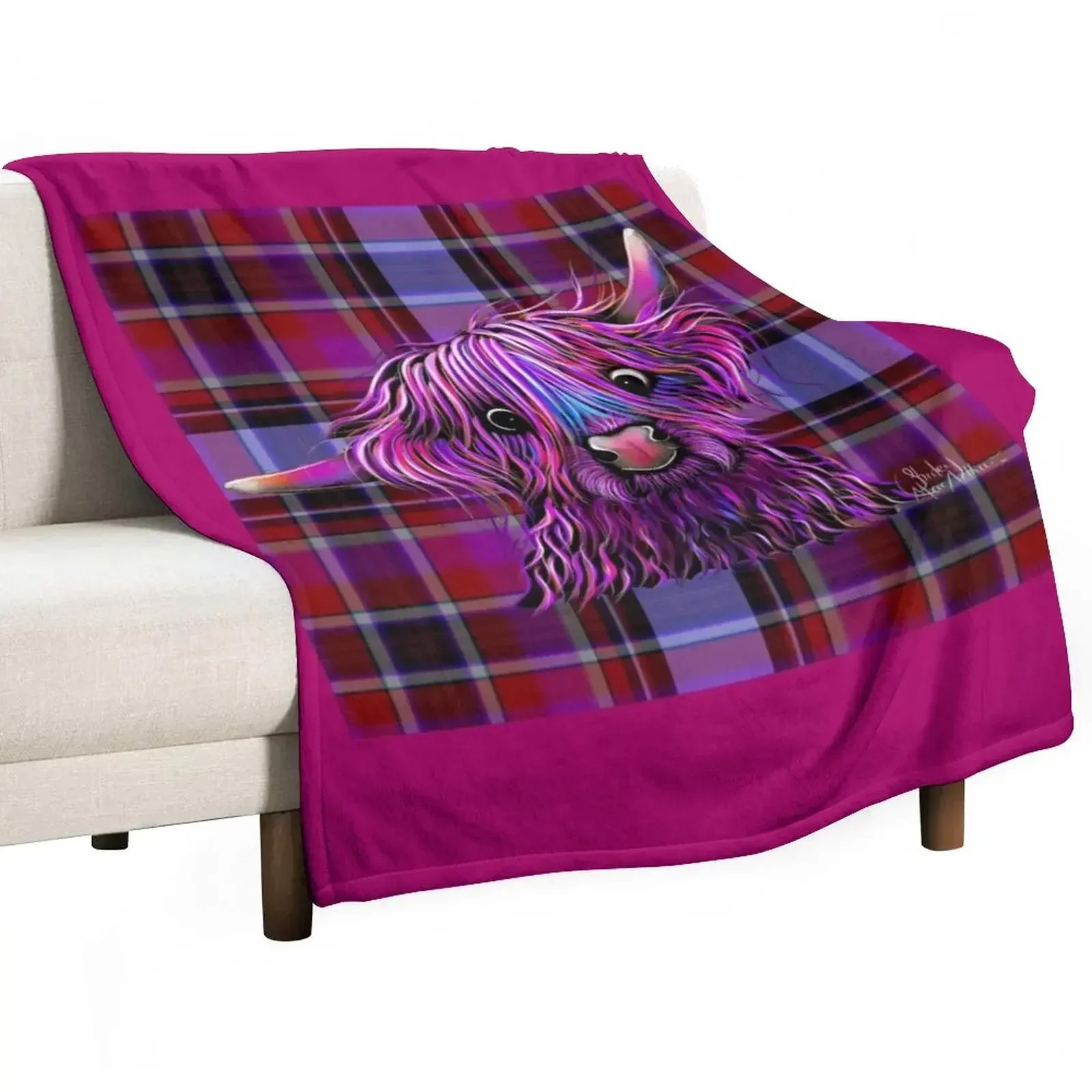 

HiGHLaND CoW PRiNT ' HuCKLeBeRRY oN TaRTaN ' BY SHiRLeY MacARTHuR Throw Blanket funny gift Sleeping Bag warm winter Blankets