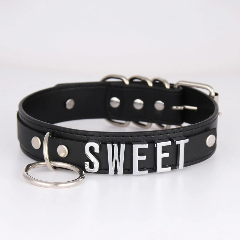 Fashion Personalized Letters SISSY Sexy Choker Women PU Leather Collar Punk Chocker Custom Name Crystal Jewelry Cosplay Necklace