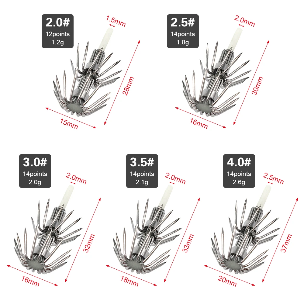 20PCS Stainless Steel Squid Jig Hooks #2.0 - #4.0 Luminous Squid Jig Hooks Wood Shrimp Jig Umbrella Hooks