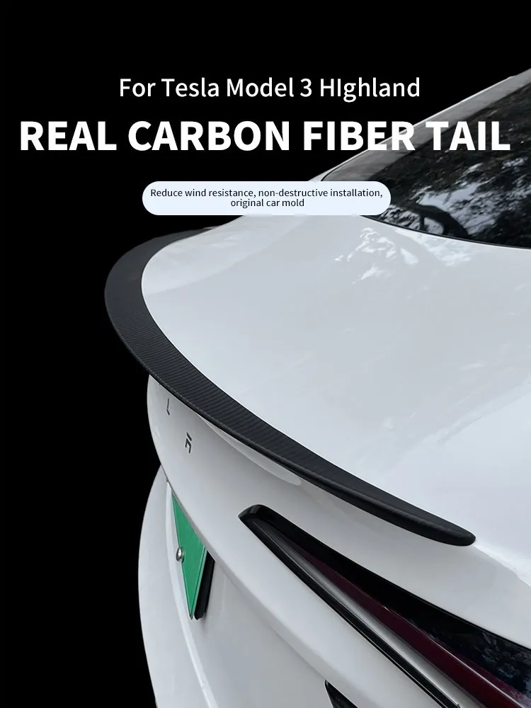 2024 Model 3 góralski prawdziwy spojler z włókna węglowego dla Tesla Model3 Highland błyszczące, matowe skrzydła bagażnika z włókna węglowego akcesoria samochodowe — zdjęcie 2