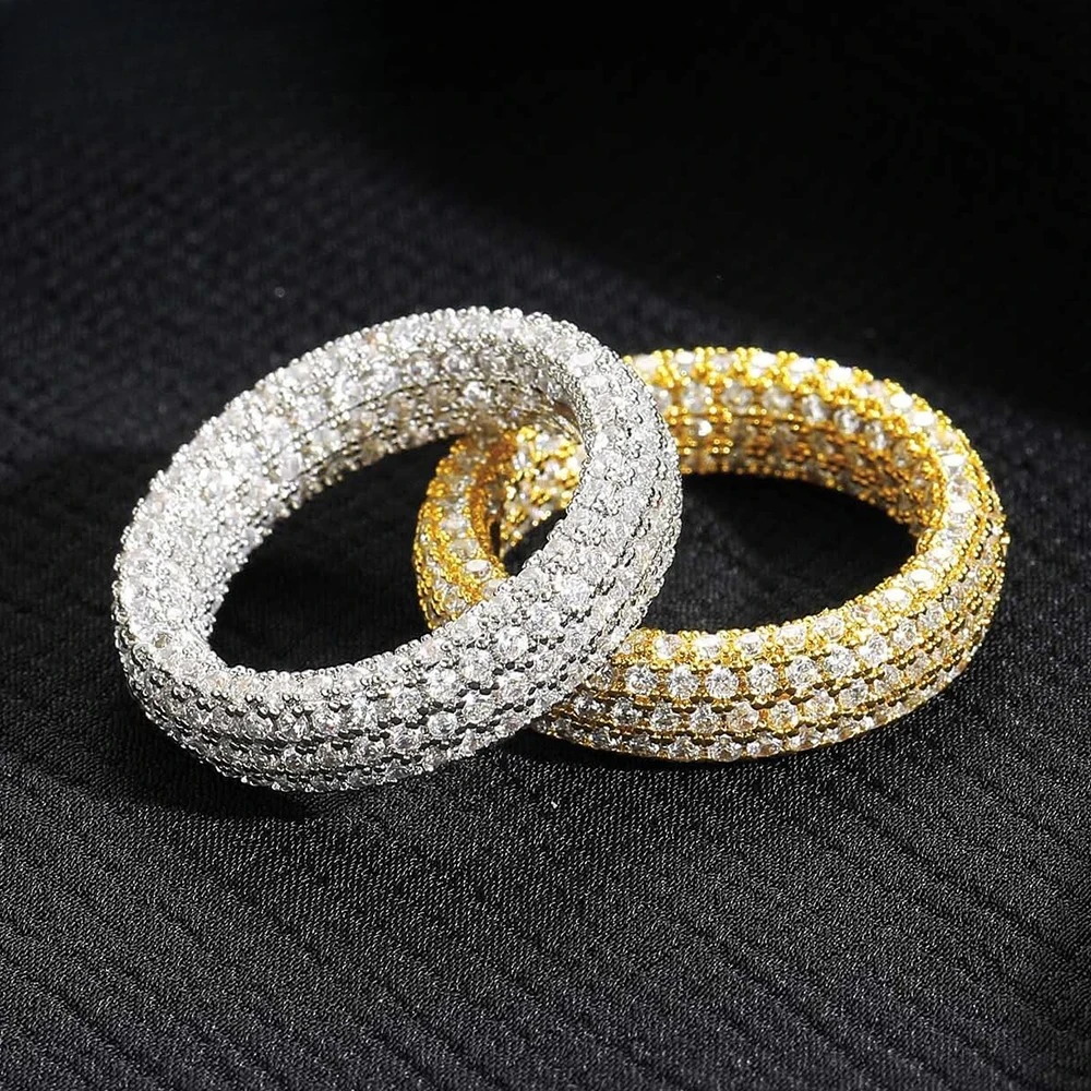 

18K Gold Plated 1.1mm Full Moissanite Ring for Women Men Round Brilliant Cut Diamond Hiphop Party Band Jewelry S925 Silver Gifts