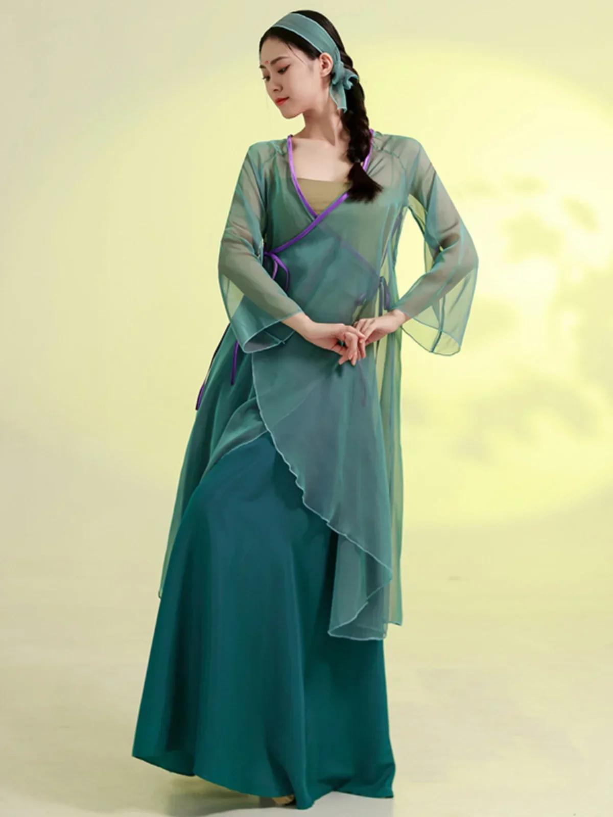 Sukienka do tańca klasycznego damska pełna wdzięku sukienka do ćwiczeń sukienka z gazy zielony wąż biały wąż chiński starożytny kostium nowy Hanfu