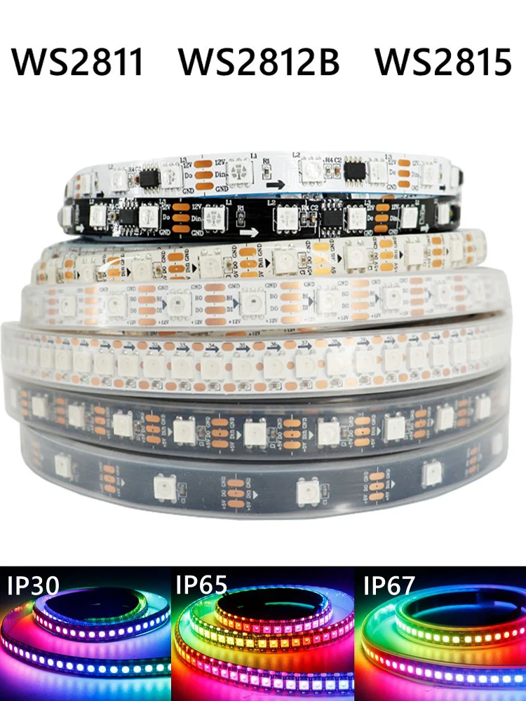WS2812B WS2811 WS2815 5050 RGB Smart LED Streifen Lichter Individuell adressierbar IC 30/60/144 Pixel/Leds/m DC5V/12V IP30/IP65/IP67