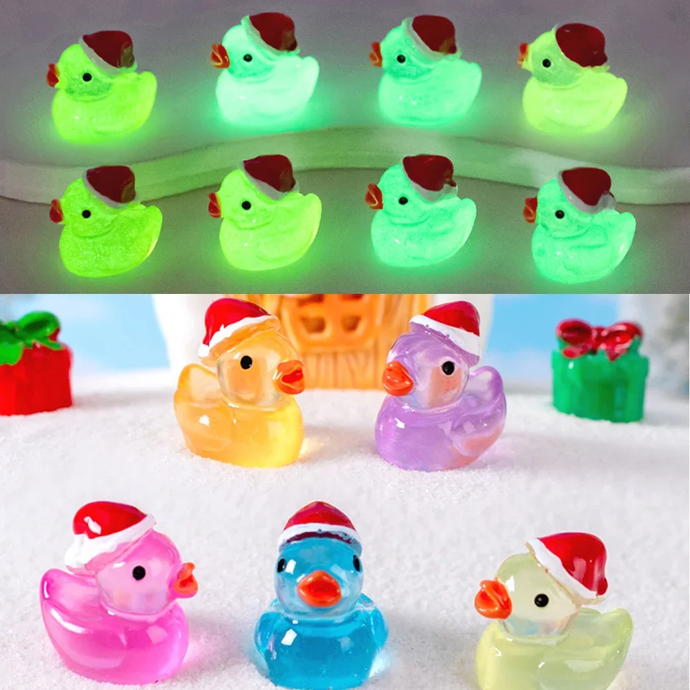 50/100pc Luminous Micro Landscape Christmas Duck Ornament DIY Resin Garden Decoration Outdoor Patio Lawn Yard Garden Accessories