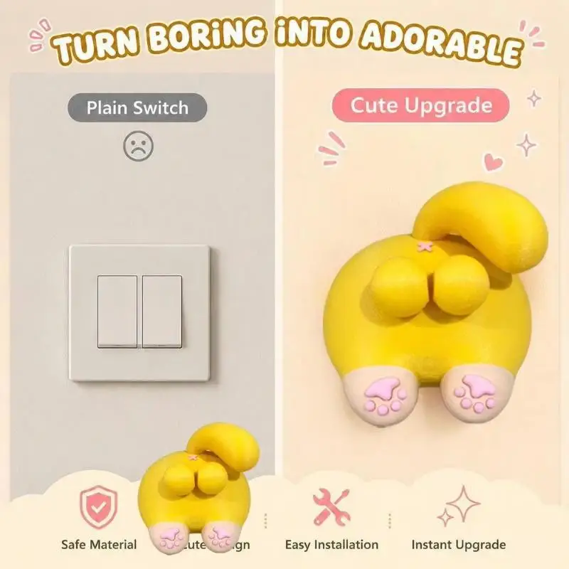 Cute Cat Butt 3d Switch Cover Creative Wall Decor Light Switch Sticker For Bedroom Living Room Home Decoration