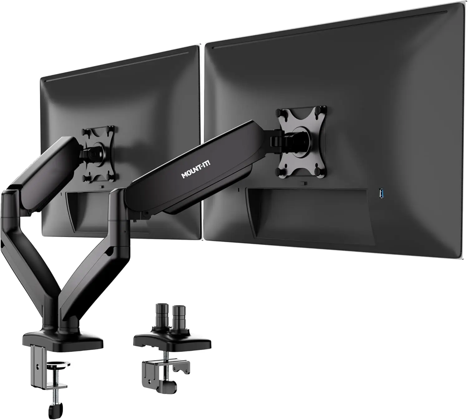 Dual Monitor Desk Mount with Full Motion Gas Spring Arms, Fits 13-32 Inch Screens, Holds 17.6 lbs per Arm