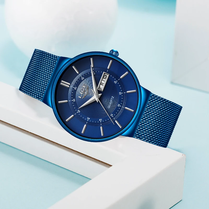 LIGE-reloj de cuarzo con correa de malla para mujer, accesorio de lujo con esfera Simple, clásico, a la moda, resistente al agua, ultrafino, con