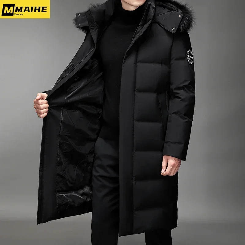 Men\'s Thickened Down Jacket -30 Winter Warm Down Coat 2024 New Men Fashion Long White Duck Hooded Down Parkas Plus Size 5XL