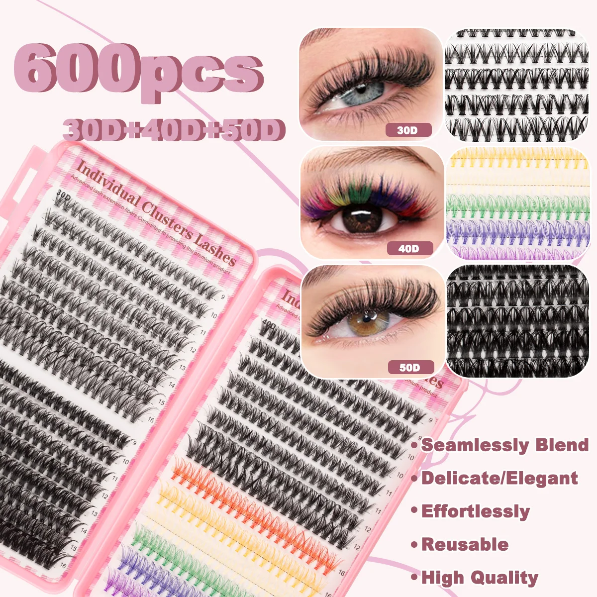 DIY Eyelash Extensions Large Capacity 9-16mm Soft Natural Eyelash Clusters With Tweezers, Bond And Seal Eyelash Curler