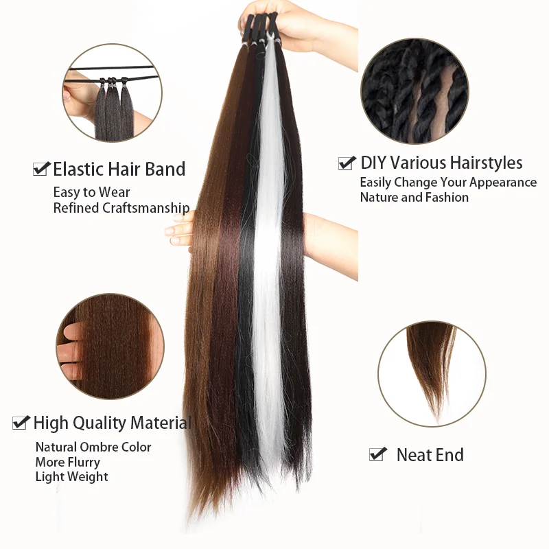 Extensión de cola de caballo sintética con liga para cabello, trenzas y moño, 28 pulgadas, degradado, para DIY 5