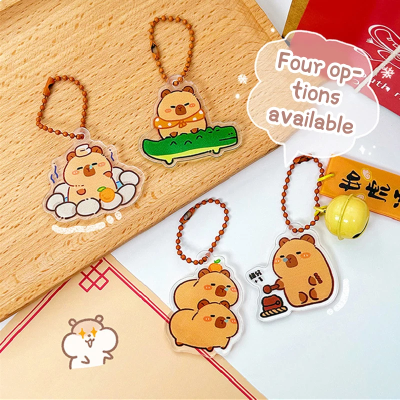 Kawaii Creative Capybara Keychain Cute Cartoon Animal Keyring Lovely Acrylic Key Holder School Bag Pendant Couple Gifts