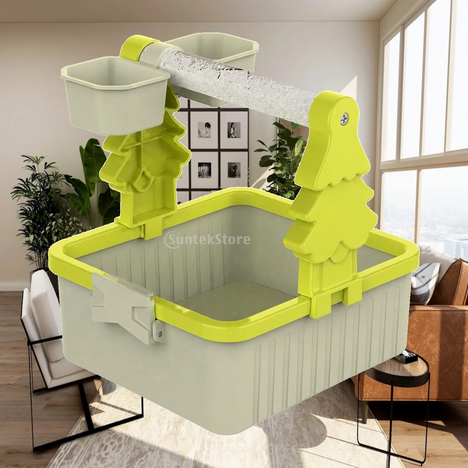 Tabletop Bird Stand with Feeder Cups Easy-to-Clean Desktop Bird Perch with Tray Pet Supply Compact Portable for Small Birds