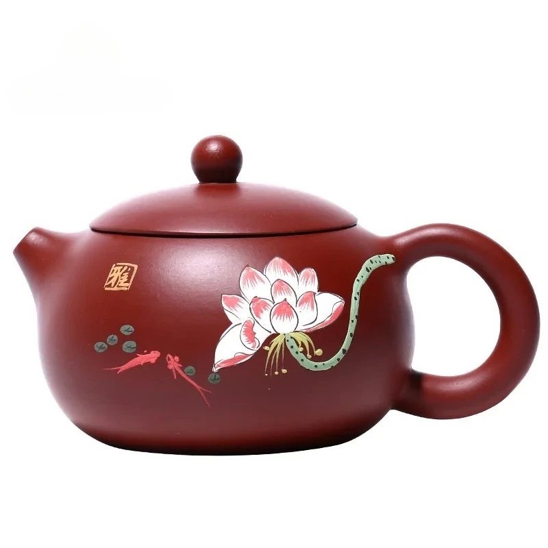 

230ml Boutique Handmade Raw Ore Dahongpao Pot Hand Painted Lotus Kettle Yixing Upscale Tea Pots Purple Clay Teapot Tea Set Gifts