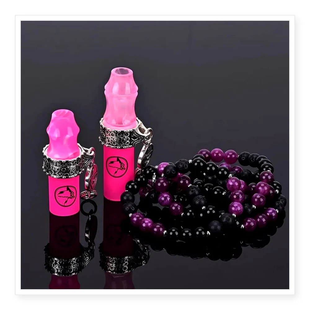 Silver-Plated Pink Water Pipe Holder with Stone Bead Chain for Shisha Bar - Stylish Ring Buckle Design