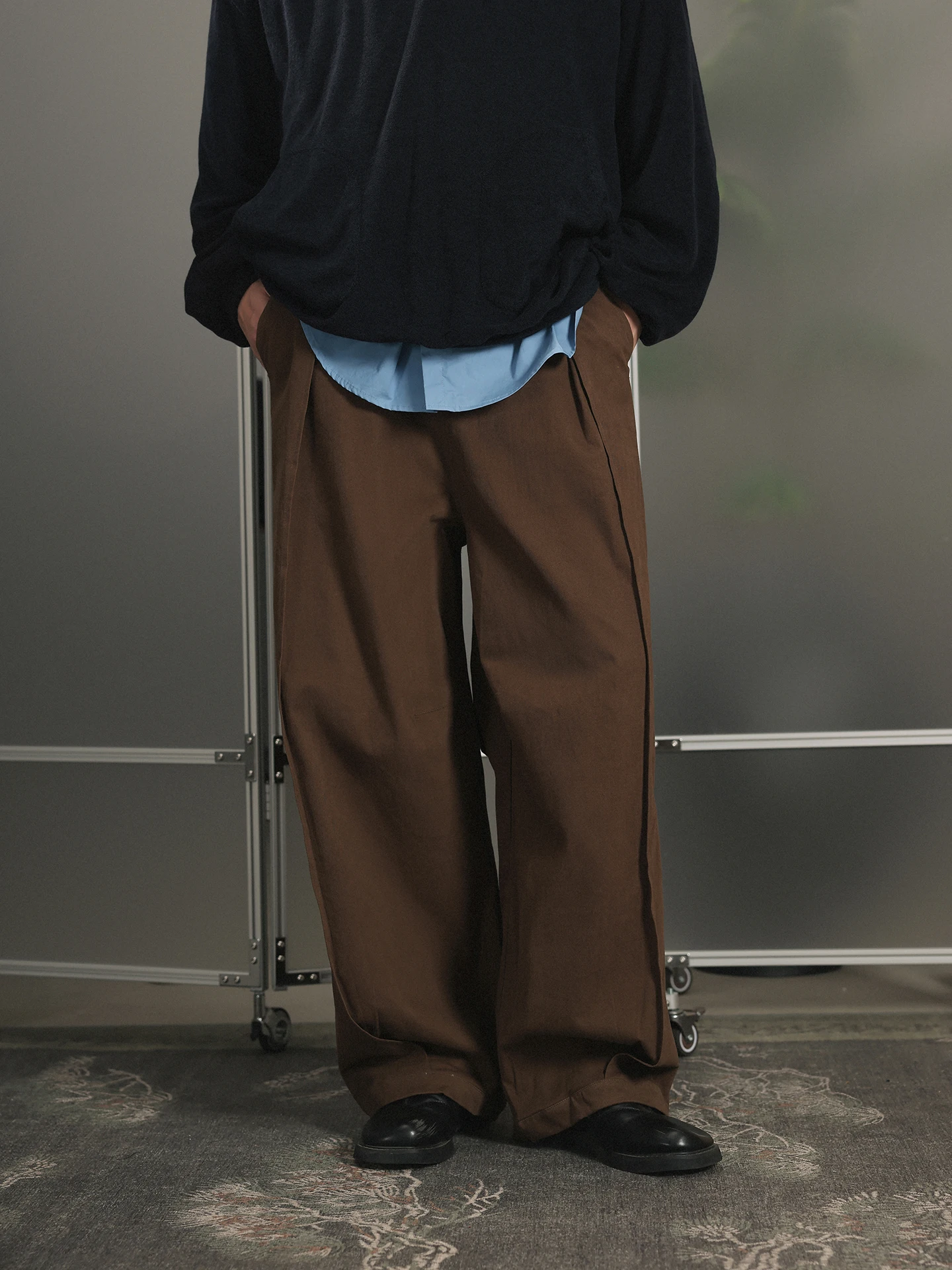 

Noears Spring y Vintage Workwear Wide Leg Pants Loose Lazy Feel Elastic Casual Trousers Brown Coffee Color Men's Leisur...