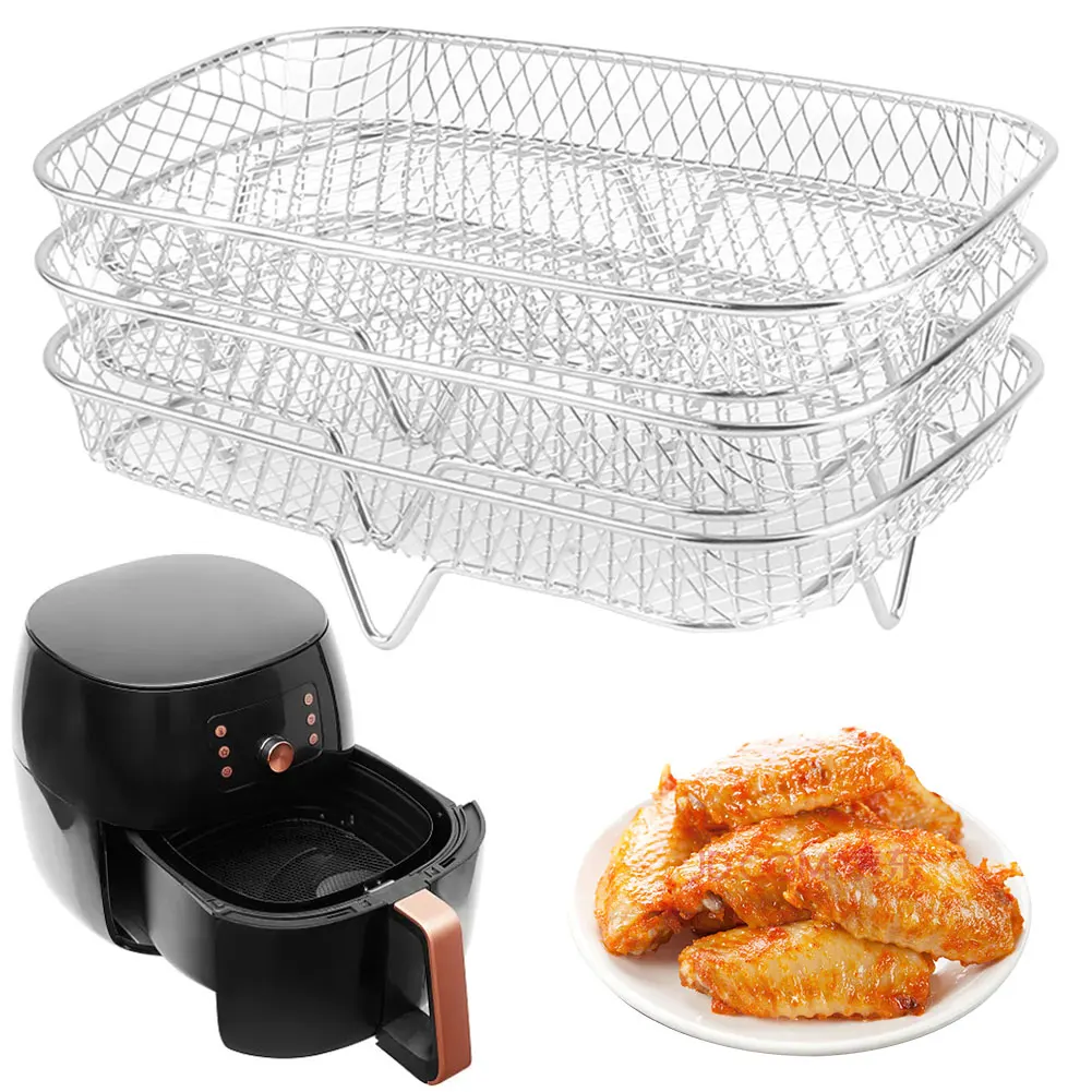 

Air Fryer Rack Air Fryer Oven Grill Steamer Stainless Steel Mesh Grill Basket 3 Layers Stackable Air Fryer Accessories