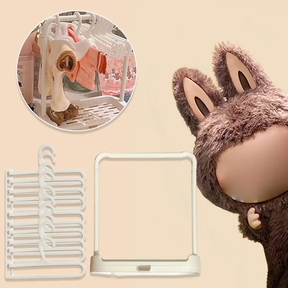 Cintre pour vêtements de poupée, pour Mini vêtements Labubu, 17cm, Support pour vêtements, Support de séchage, étagère à chaussures, accessoires de poupée N1Z7