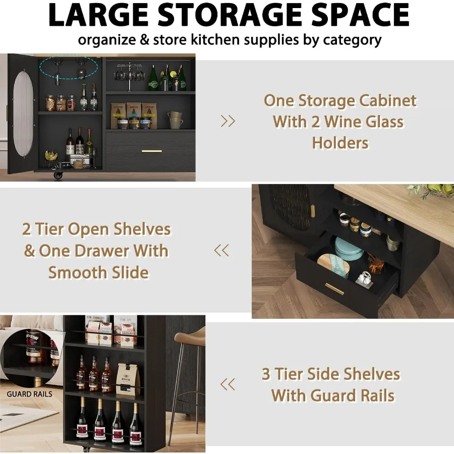 72 جزيرة المطبخ المتداول مع الجلوس 360 طاولة دوارة جزيرة المطبخ مع خزانة تخزين أرفف أدراج مزرعة متنقلة Isl