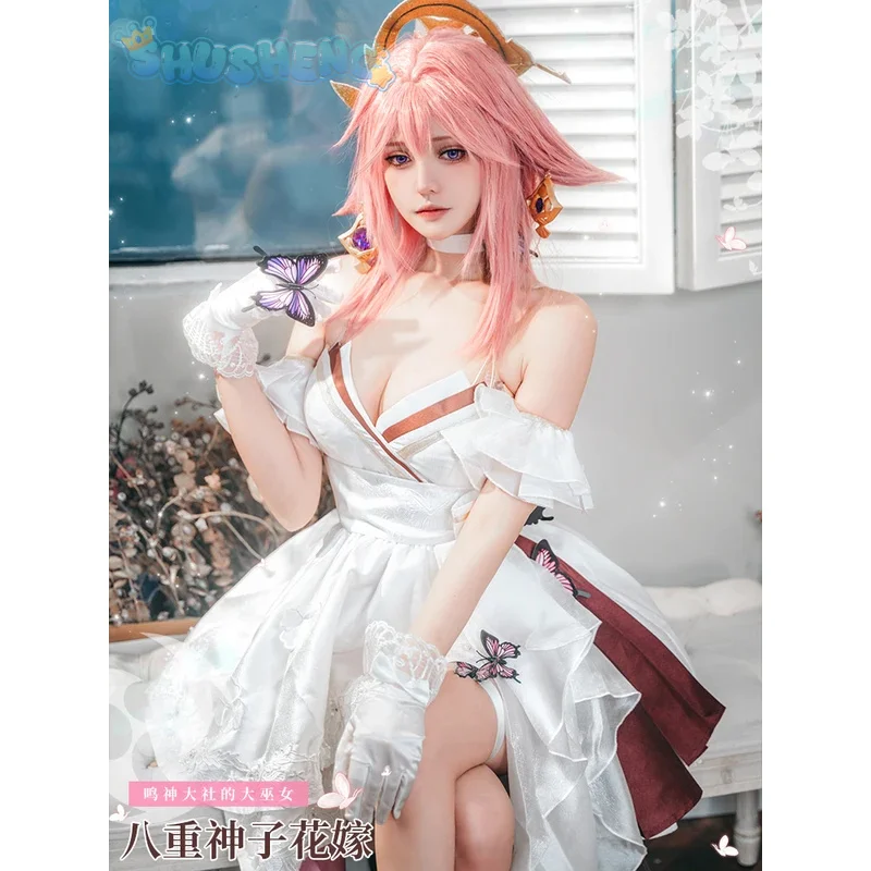 

Game Genshin Impact CosplayYae Miko Costume Sexy elegant dress, wig, props, accessories, Ear Duo Halloween party Woman uniform