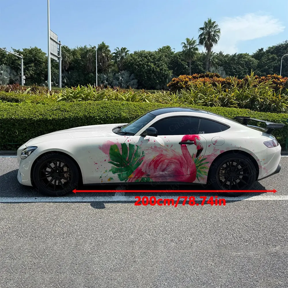 Flamingo Car Side Wraps, Self-Adhesive PVC Waterproof & Scratch-Resistant Stickers, Car Accessory Gift