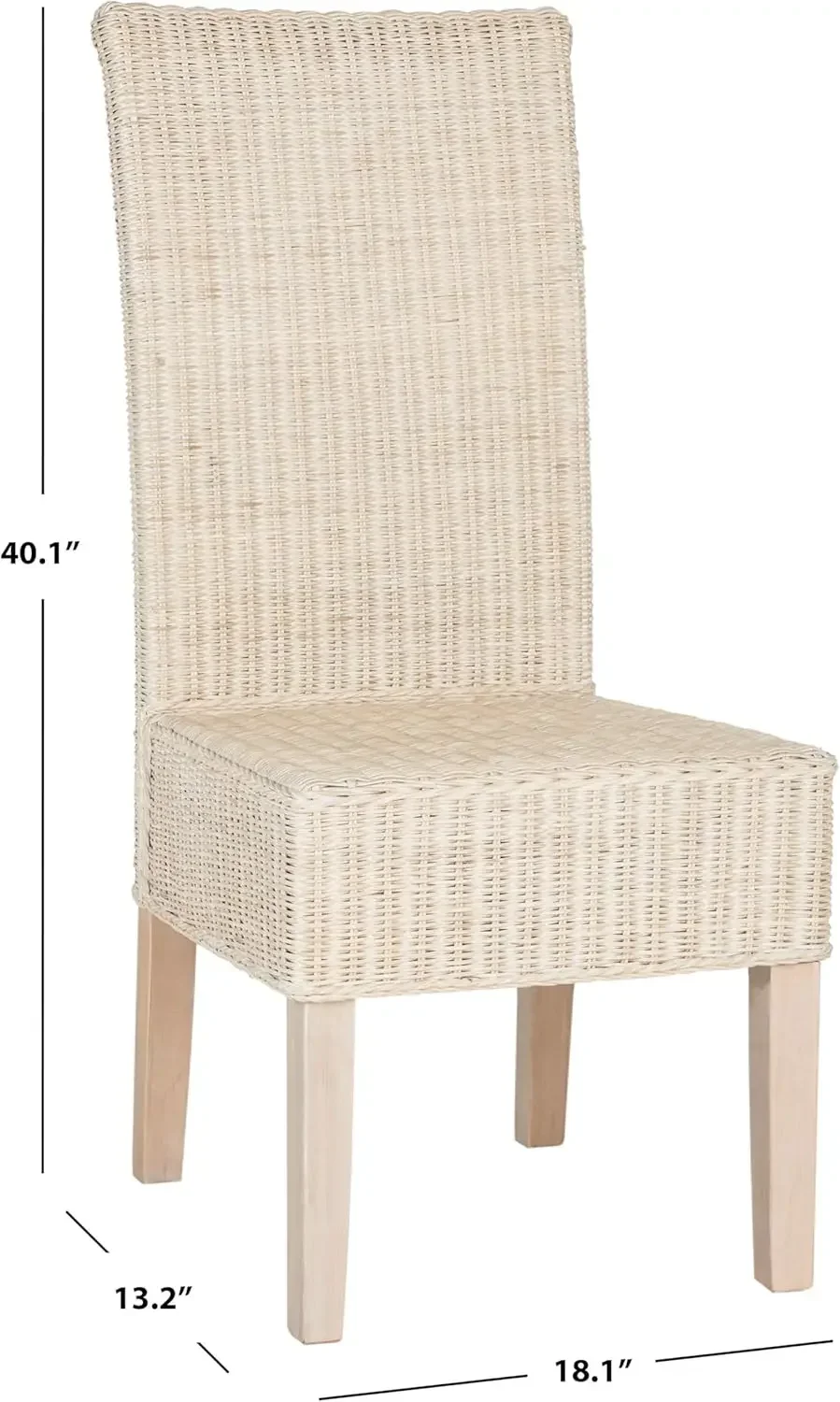 White Washed Wicker Dining Chairs Set Of Two Tall Back Pine Wood Legs Kitchen Dining Room Furniture