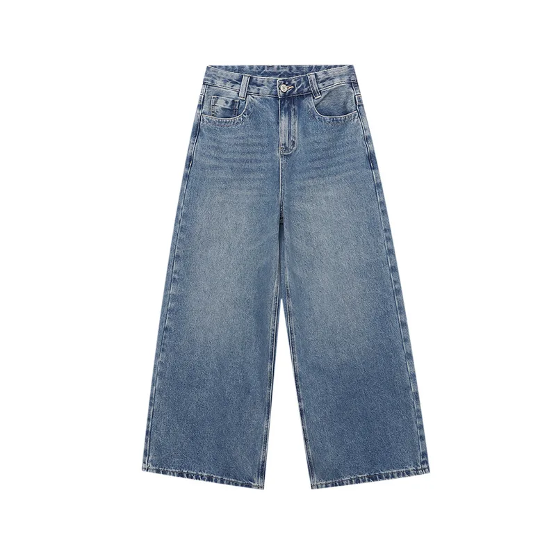 Women Solid Jeans Denim Wide Leg Pants Full Lenth High Waist Zipper Straight Loose Fit Y2k Streetwear Casual 2025 Spring Autumn