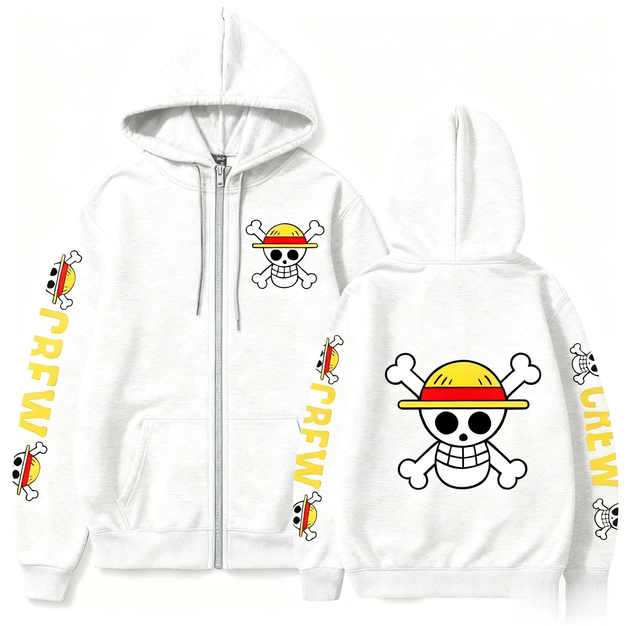 Uma peça anime luffy chapéu de palha crânio zip moletom com capuz jaqueta streetwear casual pulôver masculino feminino primavera outono moda