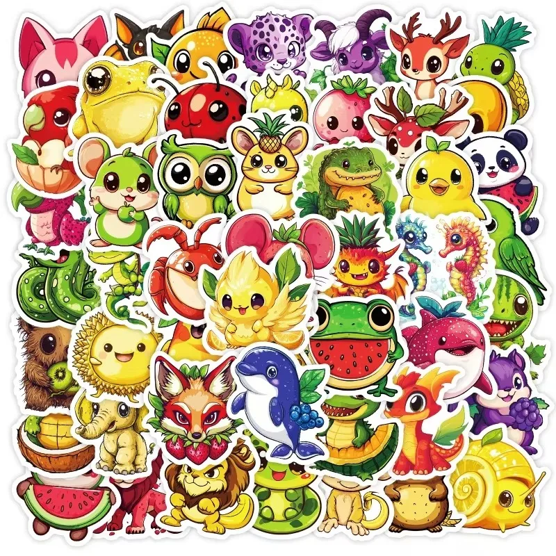 10/50Pcs Cartoon Fruits and Animals Graffiti Stickers for Laptop Phone Skateboard Guitar Luggage Waterproof Vinyl Decal Toys