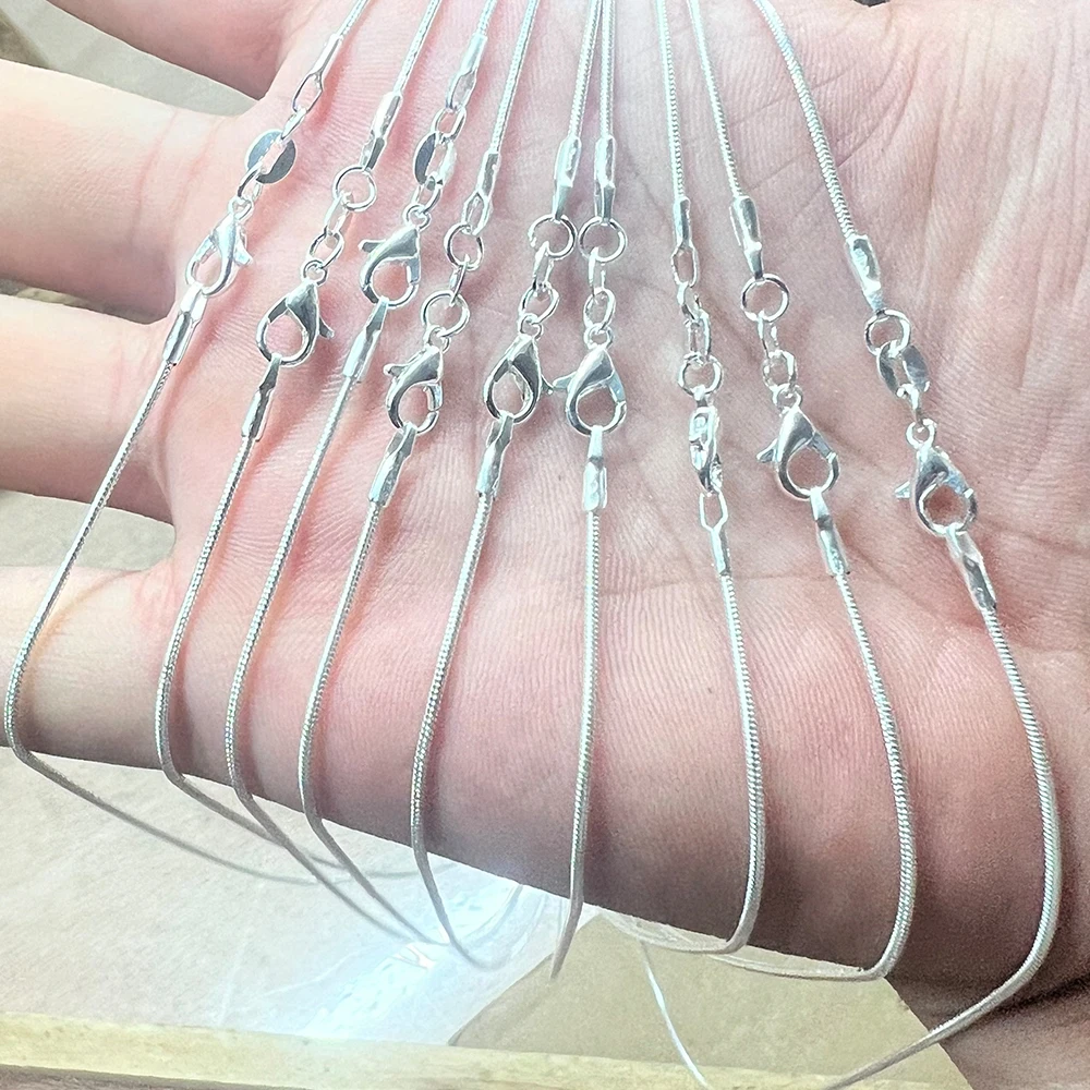 10pcs wholesale silver color 1MM snake chain necklace for women man 16-30inches fashion party wedding Jewelry gifts image 2