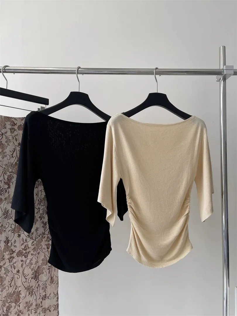 Fotografia 6: Blusa Feminina Elegante de Tricô com Um Ombro Só, Manga Romântica, Sofisticada e Chique, Estilo Casual e Moderno
