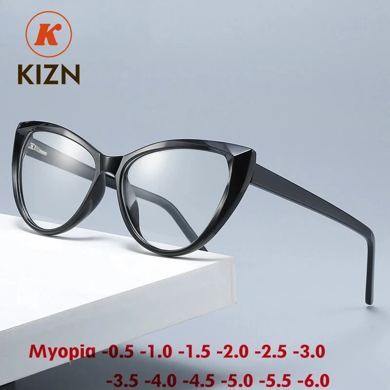 

KIZN TR90 женские очки «кошачий глаз» для близорукости, очки по рецепту, мода 2025, анти-синий свет, индивидуальная оптическая оправа для очков от -0,50 до -10