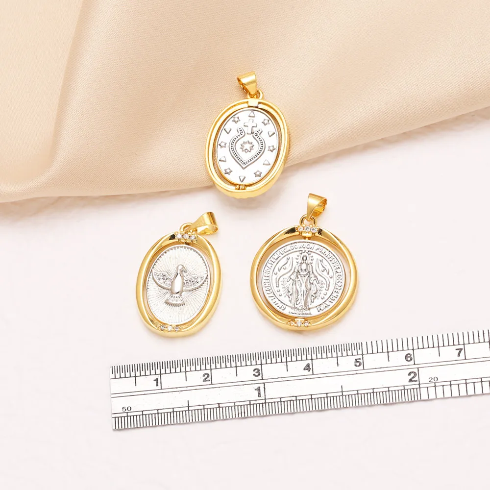 OCESRIO فضي اللون مريم العذراء قلادة للقلادة النحاس مطلية بالذهب الروح القدس البيضاوي مستلزمات صناعة المجوهرات pdta373