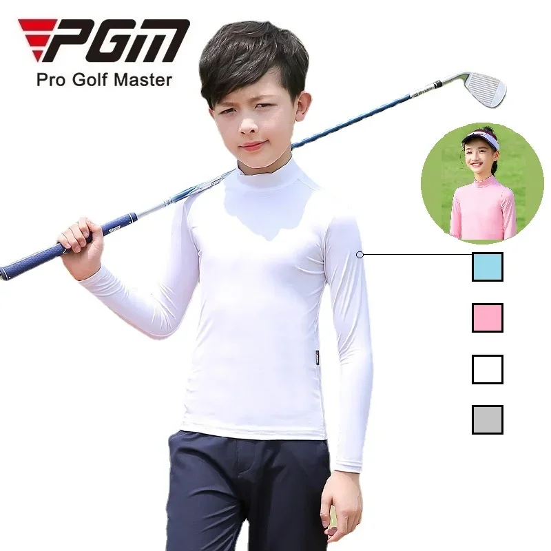 

PGM Kids Golf Shirt Summer Ice Silk Sun Uv Protection Boy Girl Long Sleeved Shirts Solid Bottoming Top Sportswear Breathable